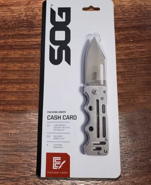 SOG Cash Card Frame Lock Pocket Knife Satin Stainless Steel Money Clip EZ1-CP