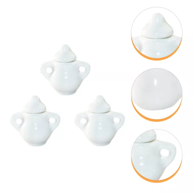 3 Pcs Mini Sugar Bowl Water Bottle Accessories White Miniature Pot Models