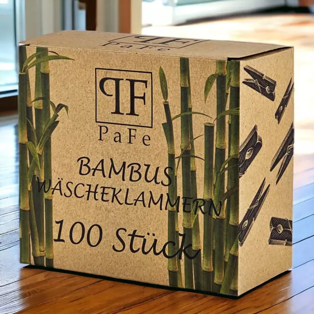 100 Wäscheklammern aus Bambus Holzklammern Holzwäscheklammern Wäsche Klammern 2