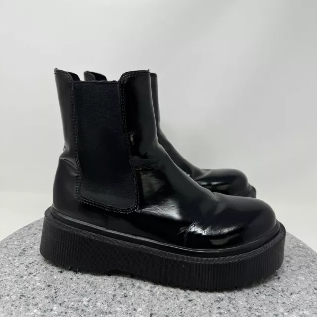 Jeffrey Campbell Boots Womens 8 Platform Wedge Black Patent Leather Chunky Shoes
