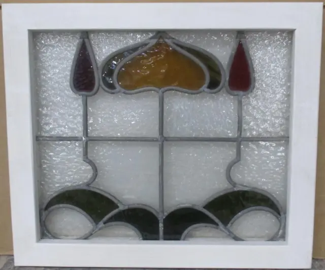 OLD ENGLISH LEADED STAINED GLASS WINDOW Cute Abstract 18.25" x 15.5"