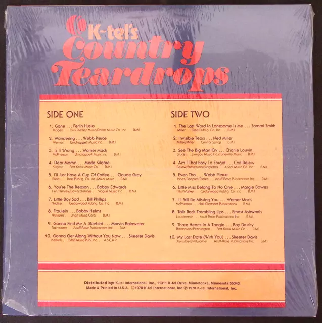 K-Tel's Country Teardrops 20 Great Country Favorites With Shrink  Lp Set 129-78W 2