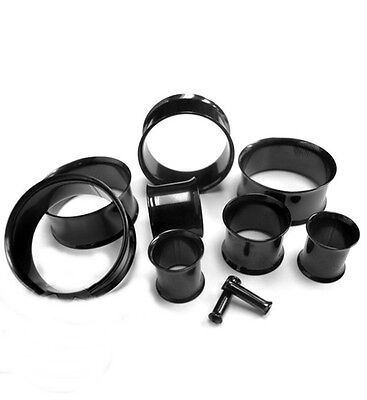 PAIR-Black Titanium IP Double Flare Ear Tunnels 22mm/7/8" Gauge Body Jewelry