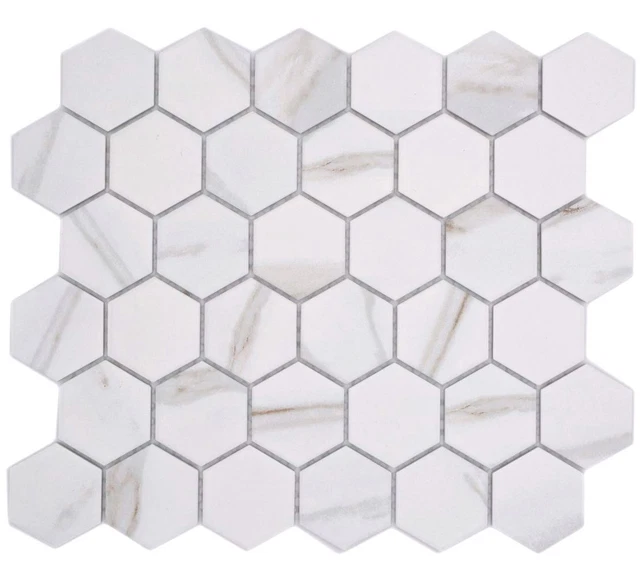 Mosaico de cerámica azulejos hexágono Calacatta blanco marrón grisáceo suelo de ducha | 10 alfombras