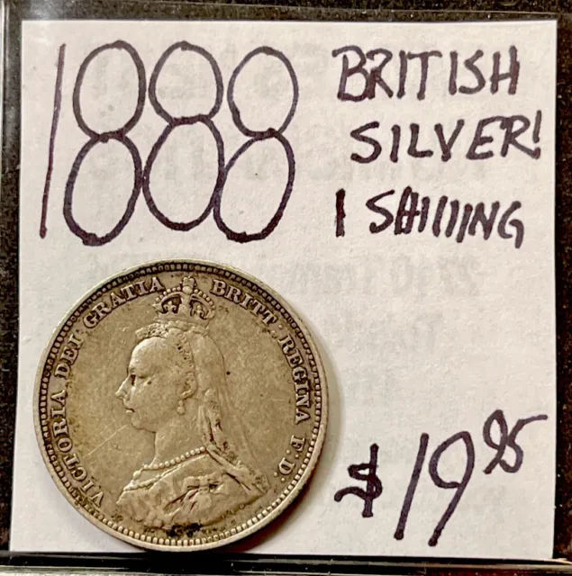 1888 UK Great Britain Silver 1 Shilling Coin (Victoria) ENN Coins.