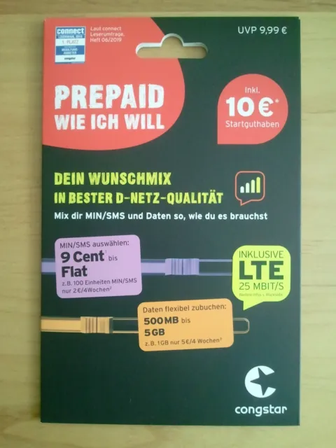 Congstar Prepaidkarte WIE ICH WILL inkl. 10 € Startguthaben NEU !