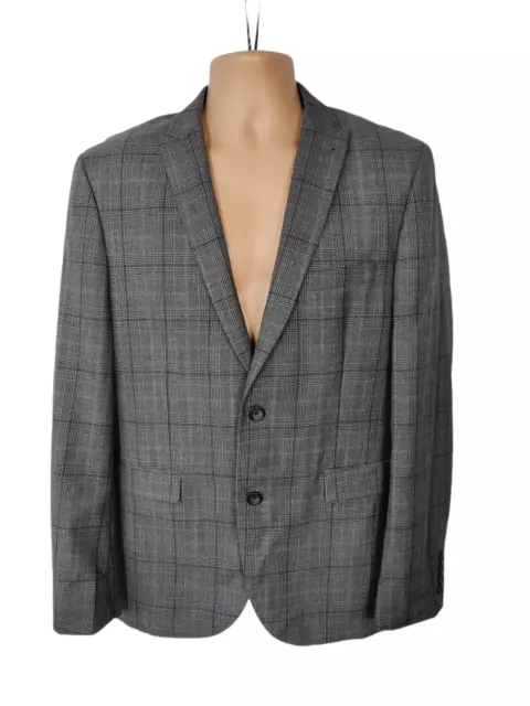 Mens Next Grey Check Formal Tailored Fit Button Up Smart Suit Jacket Blazer 40 R