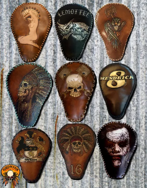 Custom tooled leather motorcycle shop seats for sale