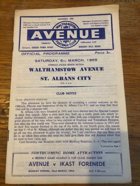 Walthamstow Avenue v St Albans City 1964/65