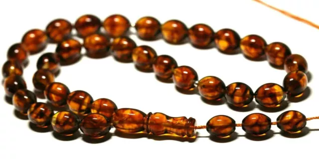 Genuine Amber Prayer Beads Muslim Tesbih Misbaha Tasbeeh  Islamic 33 pressed 27g