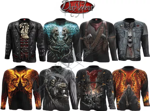 Spiral Direct AllOver Printed Skull/Reaper/Dark/Gothic/Biker/Long Sleeve T-Shirt