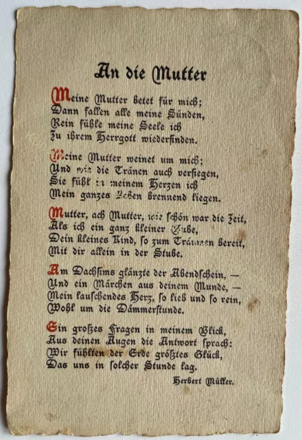 AK Gedicht An die Mutter 1925 Herbert Müller