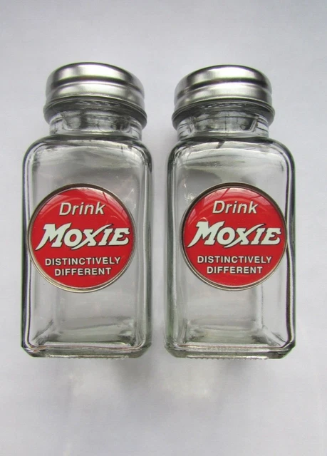 Moxie Soda Salt and Pepper Shakers, Drink Moxie logo salt and pepper shakers
