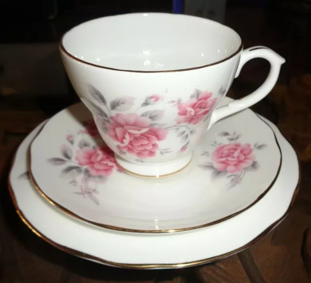 Very Pretty Duchess Bone China Pink And Grey Roses Trio