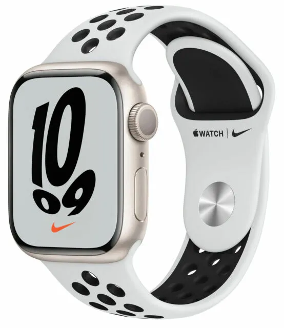 Apple Watch Nike Series 7 41mm Aluminiumgehäuse Starlight Sport Platinum Black