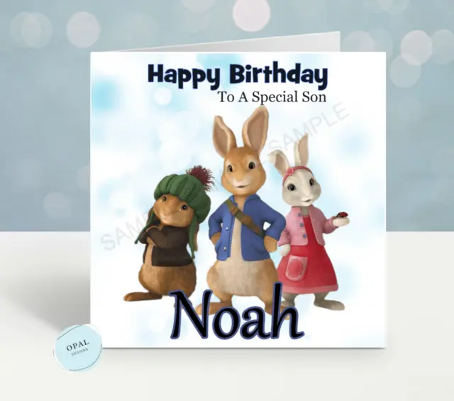 Personalised Birthday card Peter Rabbit any name/age/relation