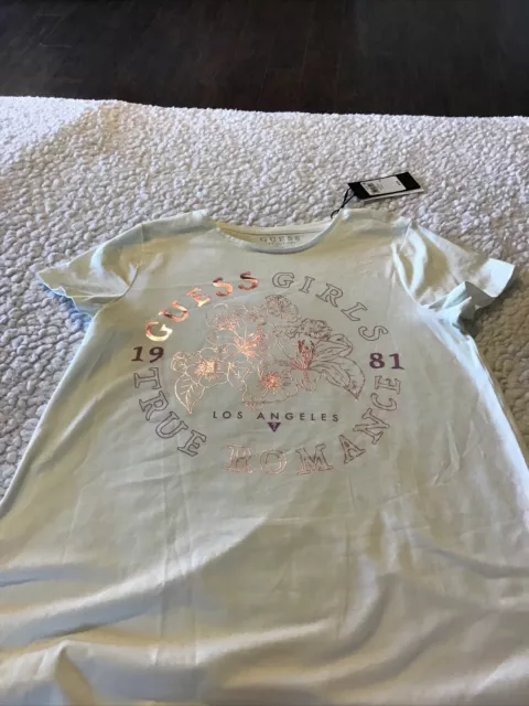 GUESS NWT Girl's Size 14 Los Angeles Short Sleeve Foil Logo T-Shirt White Tee