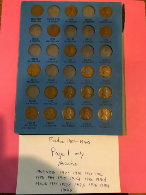 1909 1940 18 coin Page 1 of Whitman 9004 09VDB 09 12 15 15D 16S Lincoln Penny