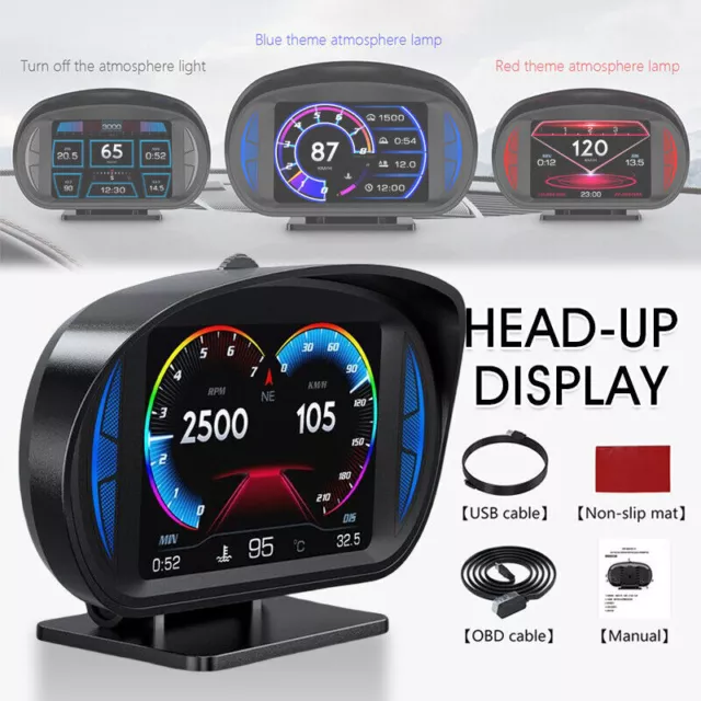 OBD2+GPS HUD Gauge Head Up Display Car Digital Odometer Alarm Boost Water Temp