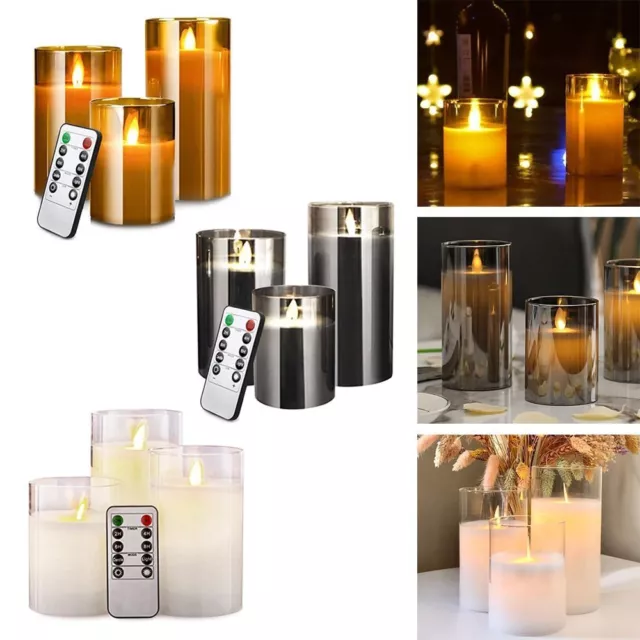 Garden Supplies Pillar Candle Set Glass Wax Led Flameless With Remote Control