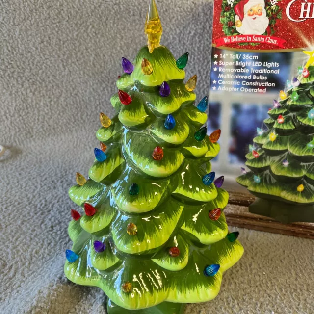 Mr. Christmas Nostalgic Ceramic Lighted Christmas Tree Removeable Bulbs 14" Tall
