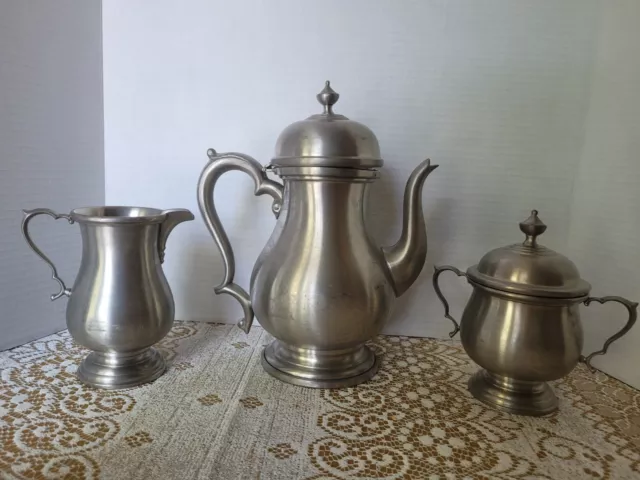 VINTAGE COLONIAL PEWTER by Boardman Coffee/Tea Pot, Sugar, Creamer - 4 Piece Set