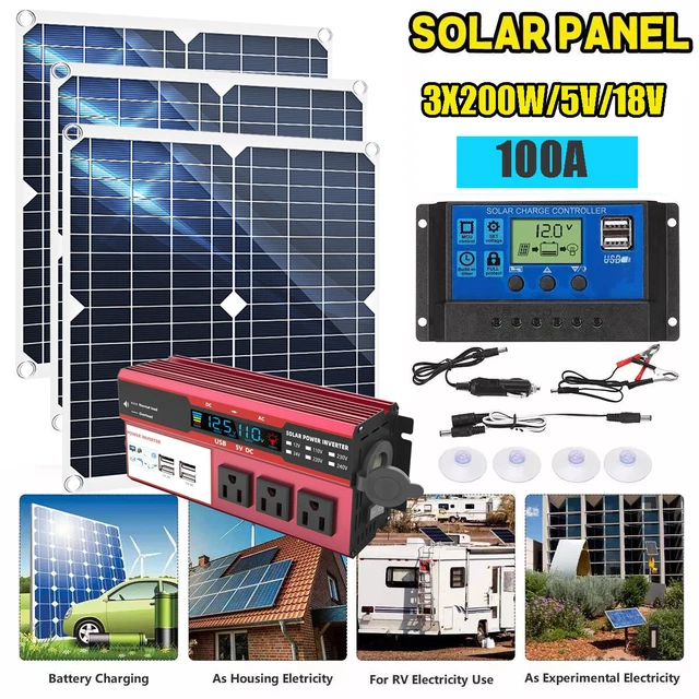 Solar Panel Power Inverter 18VTrickle Charger Battery Kit Maintainer Boat RV Car
