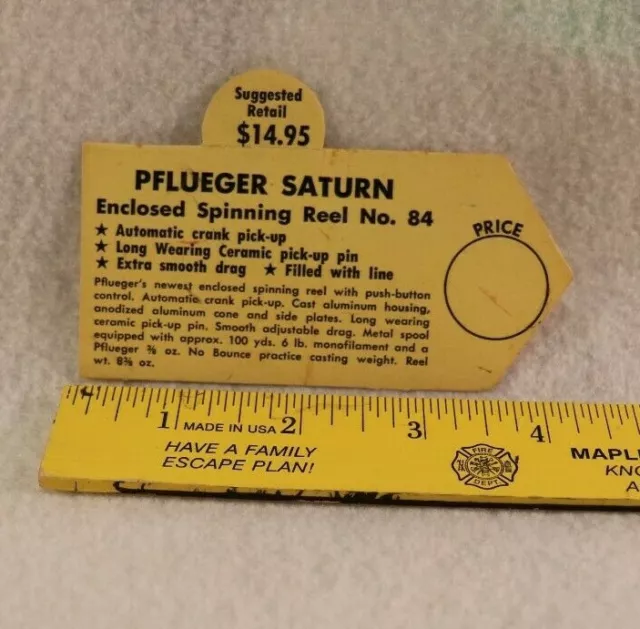 Vintage Pflueger Saturn Enclosed Spinning Reel No 84 Store Display Card