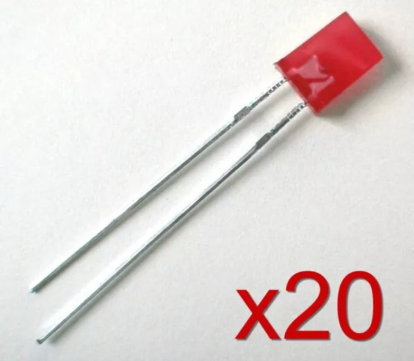 20x LED rectangulaire diode ROUGE 4,9x7x2mm - 20pcs RED rectangular 5mm LED lamp