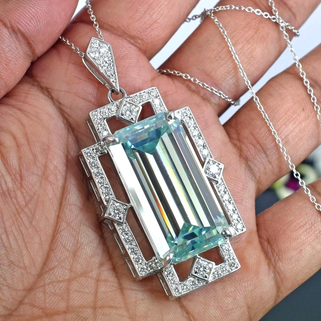 HUGE & RARE 67.30 Ct  Blue Diamond Pendant With Accents, 18K Gold Vermeil,VIDEO