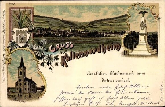 Litho Kaltennordheim Wartburgkreis, Kirche, Kriegerdenkmal,... - 10067664