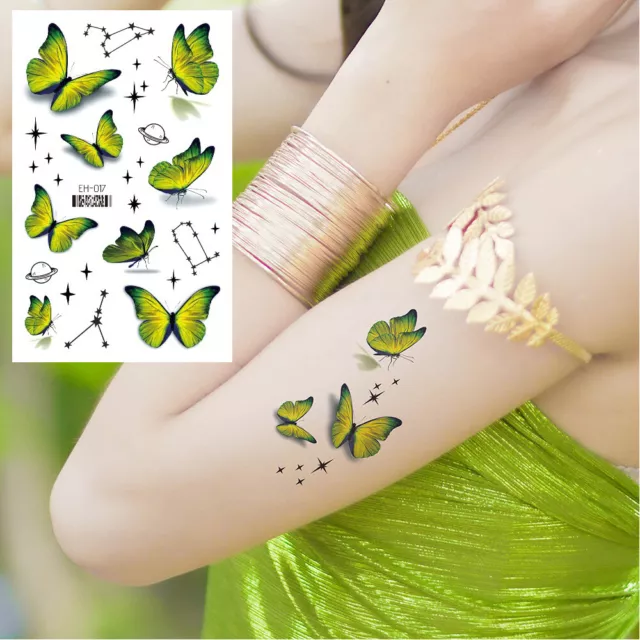 Tatuaje Temporal Pegatina Resistente Al Agua 3D Mariposa Flor Cuerpo Arte Su < 3