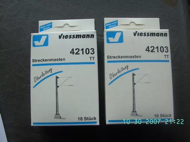 2 x 10 Viessmann 42103 catenary standard mast TT gauge