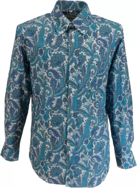 Mazeys Mens 60s 70s Turquoise Retro Paisley Shirt