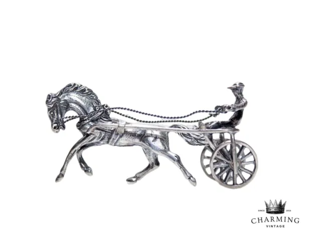 Rare Vintage Sterling Silver 925 Horse Drawn Carriage Racer Miniature Figurine
