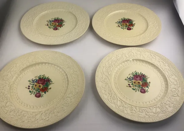 Vintage Royal Cauldon England Embossed Floral 11” Dinner Plates Set Lot Of 4