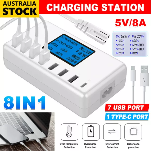 8 Port USB Hub Charging Station Phone Charger Multi Dock Charger Power Adapter