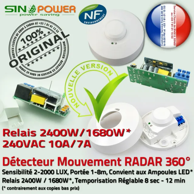 Détecteur Mouvement Micro Capteur RADAR Micro-Ondes 360° Relais Économie Énergie