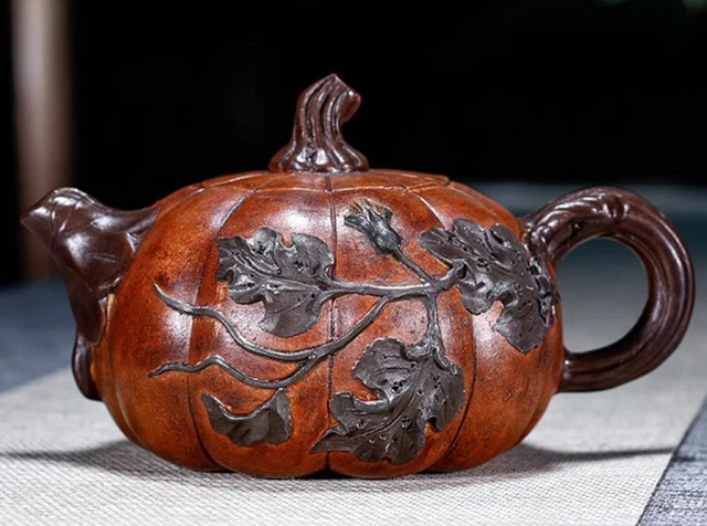 6.5" Collect Chinese Yixing Zisha Pottery 300CC Pumpkin Vine Kung Fu Teapot
