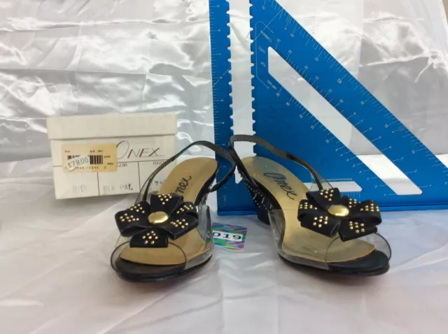 Onex Flower Studded Medallion Clear Formal Strap Wedge Heel Shoe Women size 7.5