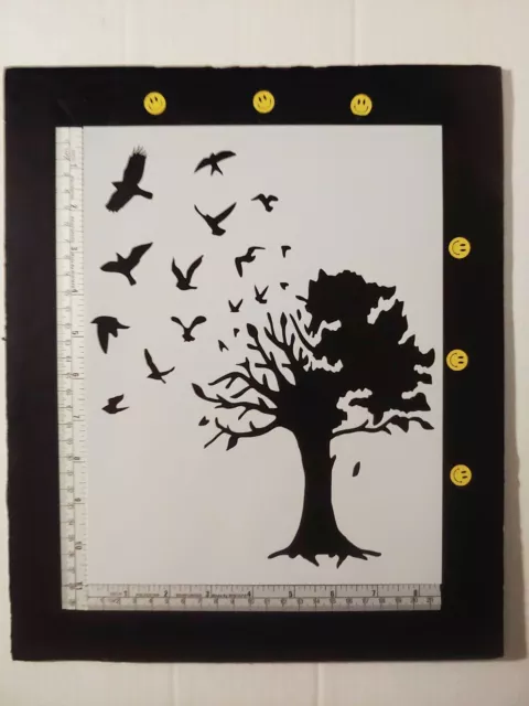 Birds Flying Out Large Country Tree 8.5" x 11" Custom Stencil FAST FREE SHIPPING