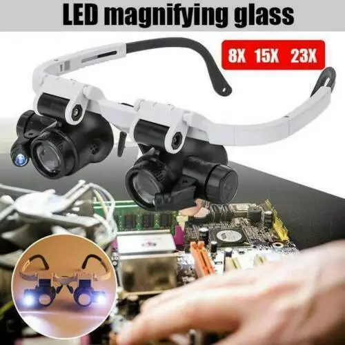 8-Lens Magnifier Magnifying Eye Glass Jeweler-Watch Repair Loupe & LED Light -UK