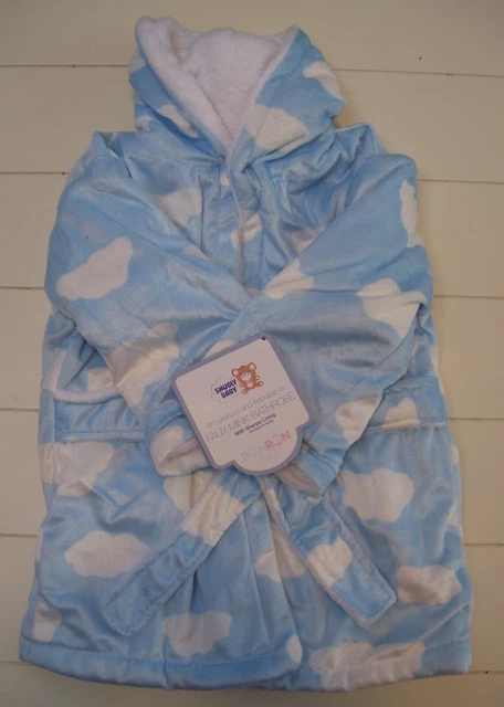 Boys Girls Ron Ron Luxurious and Adorable Faux MInk Cloud Hooded Bath Robe 0-18M
