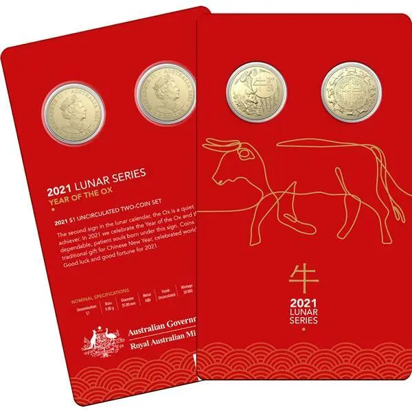 2021 $1 AlBr Year of the Ox - UNC Two Coin Set