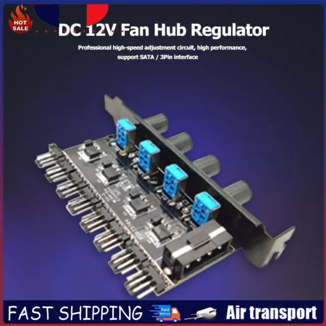 8 Channels Fan Hub 4 Knob PCI Bracket CPU Cooler PC Case Fan Speed Controller FR