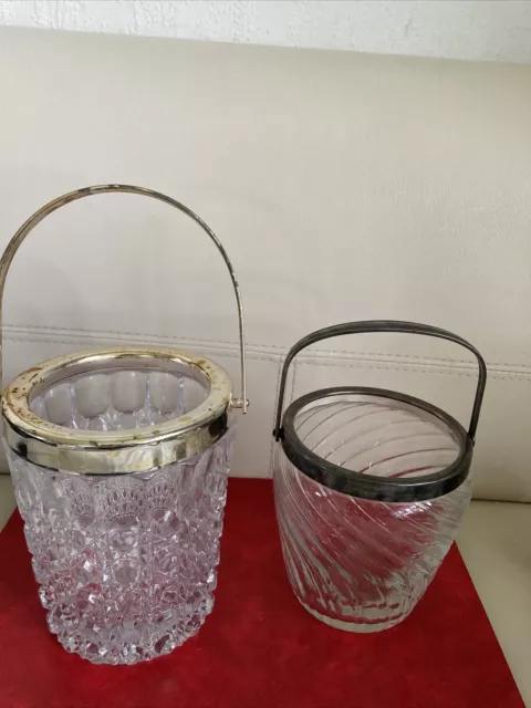 2x Eiseimer Kristall /Glas vintage 60er 70er, versilbert