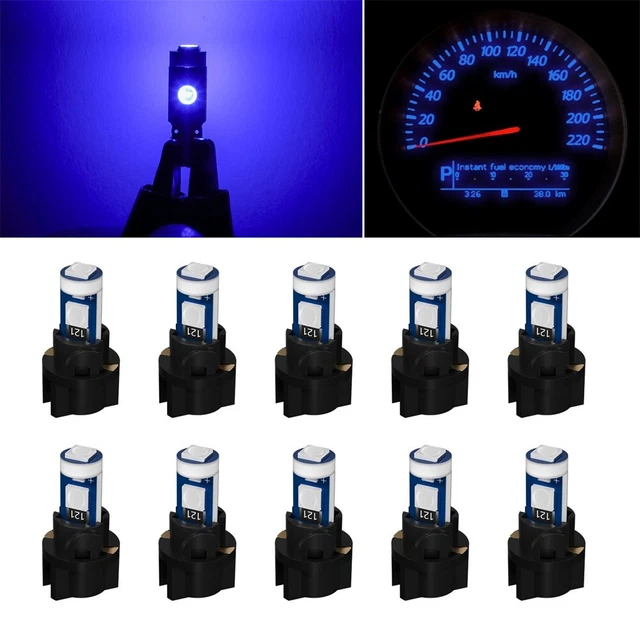 10pcs T5 Blue 3030 LED Instrument Gauge Cluster Dash Light Bulbs W/ Sockets