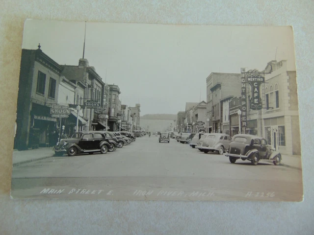 C1332 Postcard Michigan MI RPPC Iron River Iron Main Street St Scene