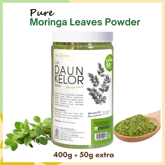 Poudre De Feuilles De Moringa 450g - Superaliment Pur - Antioxydant Naturel - Végétalien, Sans OGM - D'origine Indonésie