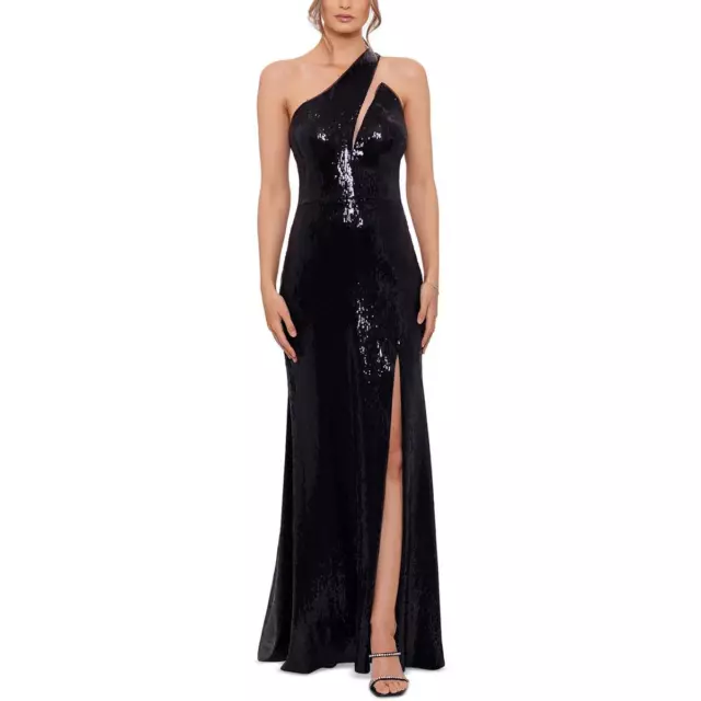 Betsy & Adam Womens Black sequined One Shoulder Evening Dress Gown 10 BHFO 3454